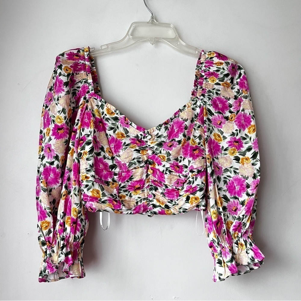 For Love & Lemons Cassia Pink Floral Long Sleeve Crop Top S - Picture 5 of 7